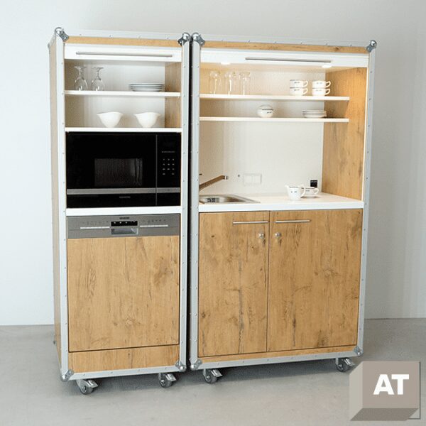 Mobiele keuken met spoelbak, kookplaat en koelkast | Compact Case Light Kitchen at Work