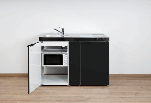 Compacte mini keuken RVS 120 cm met apparatuur en apothekerslade | K1200 Kitchen at Work