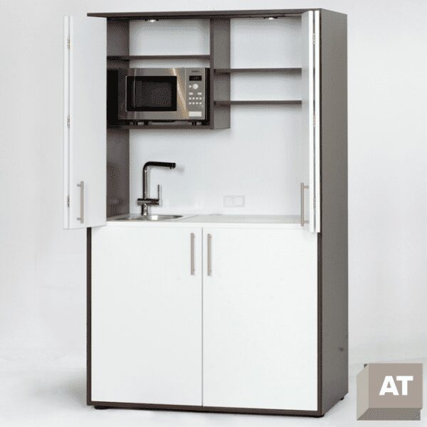 Afsluitbare pantry keuken met apparatuur en kastruimte | Compact Case Design Kitchen at Work