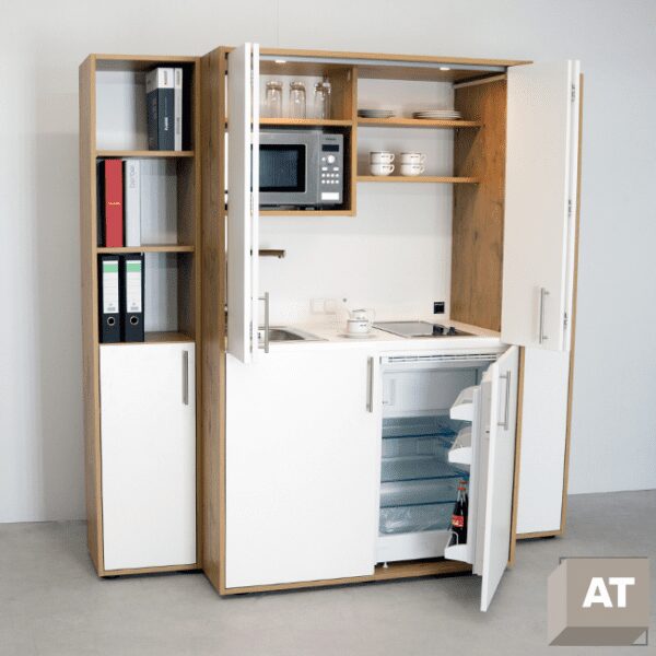 Afsluitbare pantry keuken met apparatuur en kastruimte | Compact Case Design Kitchen at Work