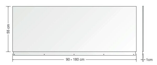 Een diagram met de afmetingen van een Spatwanden | Steellijn spiegel in de Nijkerkse keuken op het werk.