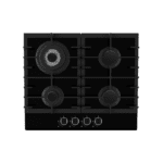 Een zwarte Inbouw gaskookplaat EGK657STGB Aardgas of propaangas in een keuken kantoorsetting, op een witte achtergrond.