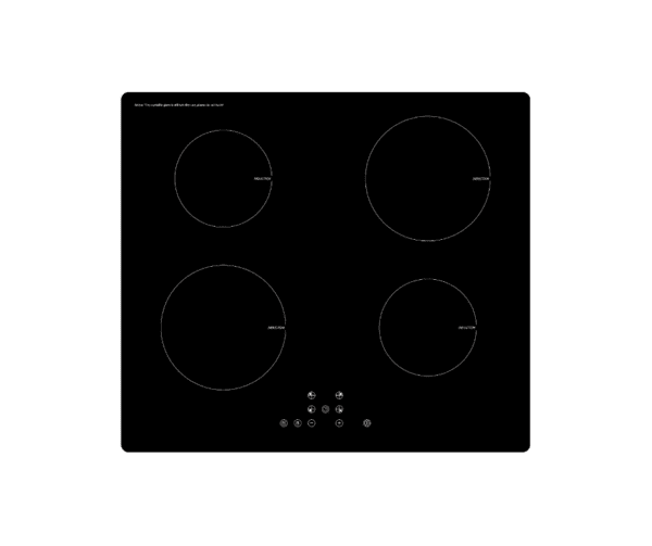 Een zwarte Inbouw inductiekookplaat EKI601-2 met vier branders op een witte achtergrond is perfect voor uw keukenkantoor.